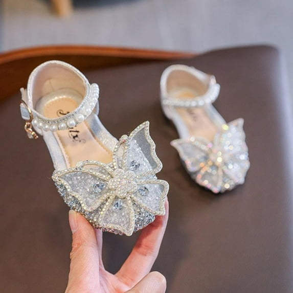 GYRATEDREAM Little Kids Girls Sandals Glitter Rhinestone Dress Sequins Princess Low Heels Party Dance Shoes