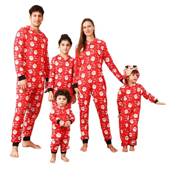 GYRATEDREAM Matching Christmas Pajamas for Family Cute Printed One Piece Jumpsuit Xmas Hooded Holiday Sleepwear