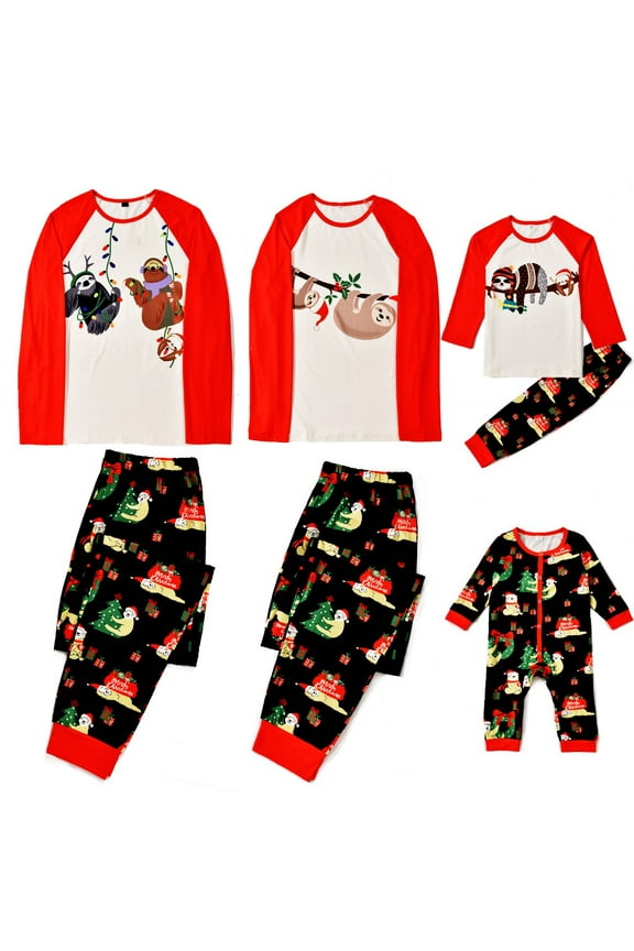 Matching Family Pajamas Sets Christmas PJ's with Sloth Printed Long Sleeve Tee and Bottom Loungewear Sleepwear