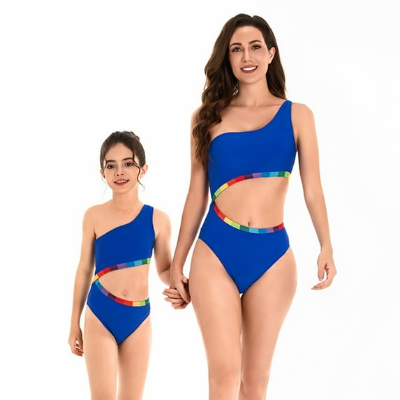 GYRATEDREAM Mommy and Daughter Matching Swimsuits One Piece Swimwear One Shoulder Bathing Suits for Women Girls