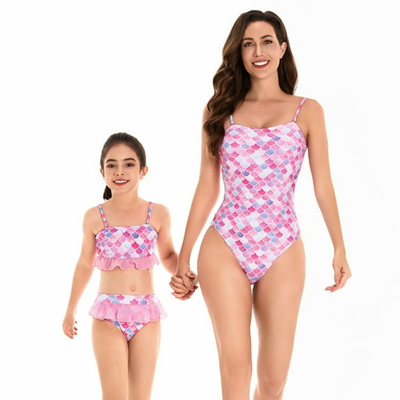 GYRATEDREAM Mommy and Daughter Matching Swimsuits One or Two Piece Bikini Set V Neck Swimwear Bathing Suits for Women Girls