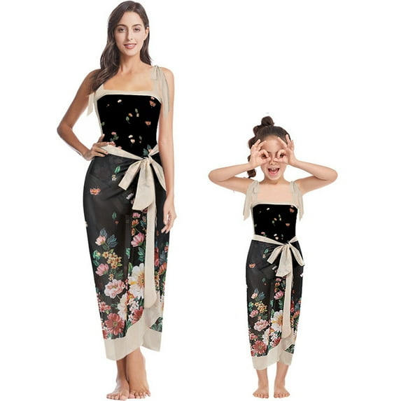 GYRATEDREAM Mommy and Me Swimsuit One Piece Bathing Suit with Beach Cover Up Wrap Floral Printed Monokini Swimsuit Bathing Suit