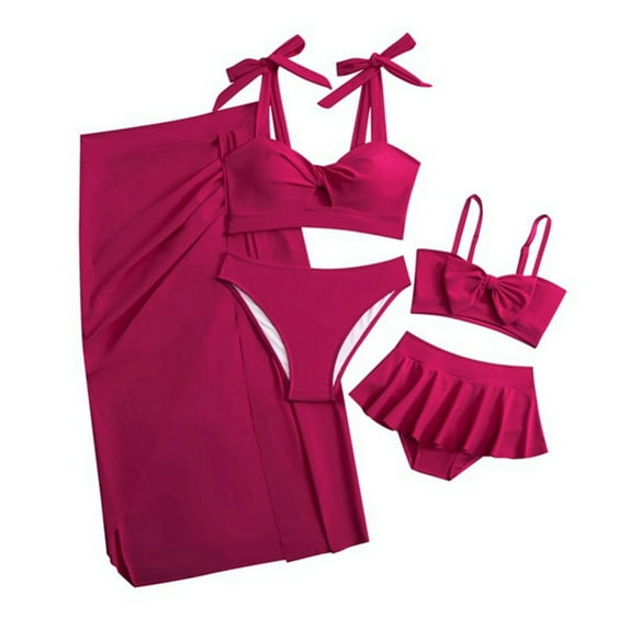 GYRATEDREAM Mommy and Me Swimsuits 3 Pieces Bikini Set Family Matching Tankini Sets Women Swimwear Girls Bathing Suits with Cover up for 10-12T