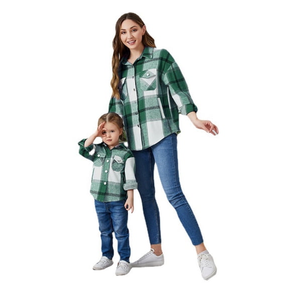 GYRATEDREAM Mommy and me Matching Outfits Plaid Flannel Shirts Long Sleeve Lapel Autumn Casual Mom Daughter Family Fall Winter Clothes