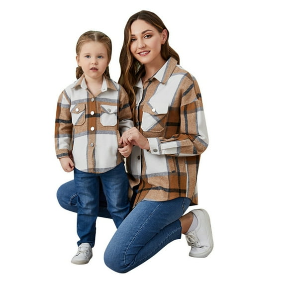 GYRATEDREAM Mommy and me Matching Outfits Plaid Flannel Shirts Long Sleeve Lapel Autumn Casual Mom Daughter Family Fall Winter Clothes