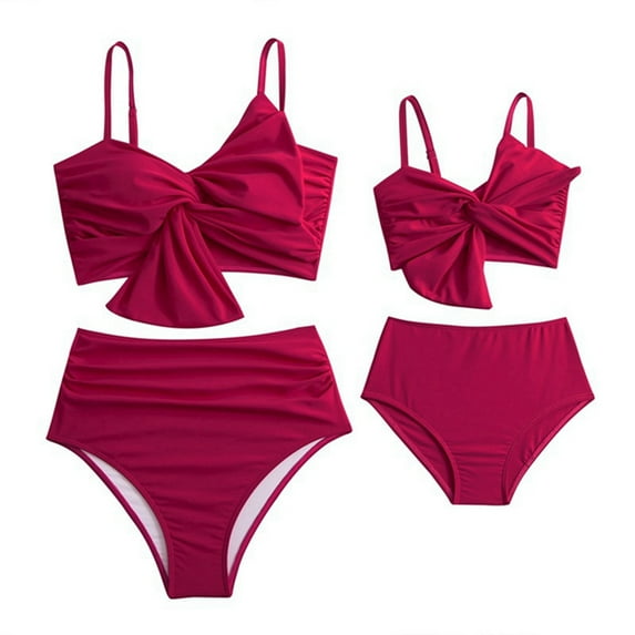 GYRATEDREAM Mother Daughter Swimwear Family Matching Girls Swimsuit Women Chest Knot Bikini Set 2 Years- XL
