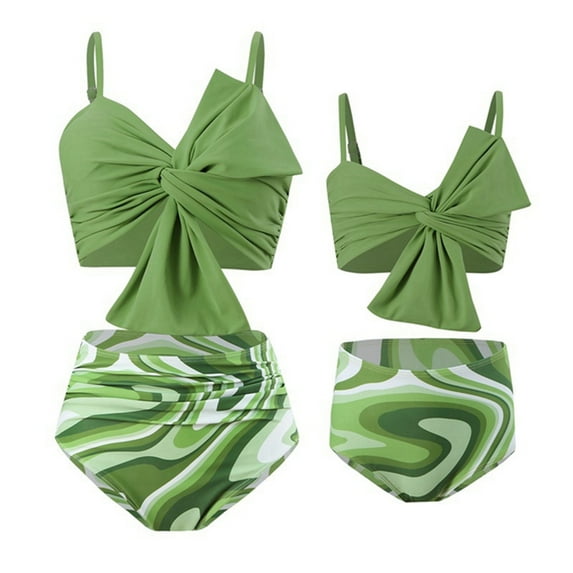 GYRATEDREAM Mother Daughter Swimwear Family Matching Girls Swimsuit Women Chest Knot Bikini Set 2 Years- XL