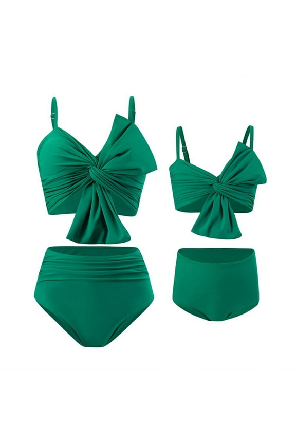 Mother Daughter Swimwear Family Matching Girls Swimsuit Women Chest Knot Bikini Set 2 Years- XL