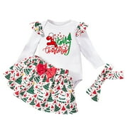 GYRATEDREAM My First Christmas Newborn Baby Girls Clothes Romper Top Bow Tutu Skirt with Headband Dress Outfit Set for 3-24M White-C
