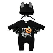 GYRATEDREAM My First Halloween Outfits Bat Costume Newborn Infant Baby Boy Girl Clothes Jumpsuit Bodysuit Romper with Hat 0-18 Months