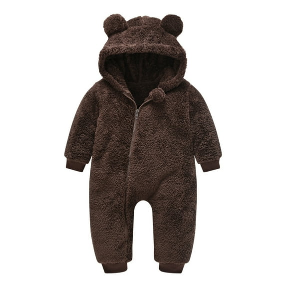 GYRATEDREAM Newborn Baby Bear Onesie Outfit Suit Girls Boys Fleece Jumpsuit Romper Hooded Coat Winter Clothes Outwear Snowsuit for 9-12M Brown