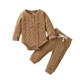 thumbnail image 1 of GYRATEDREAM Newborn Baby Boy Girl Clothes Set Infant Knitted Outfits Fall Winter Solid Color Romper with Elastic Long Pants 2 Piece Outfits Set, 1 of 8