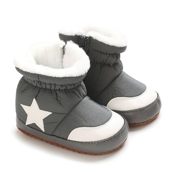 GYRATEDREAM Newborn Baby Boy Girl Cotton Booties Soft Sole Infant Stars Print Stay On Prewalker Slippers Winter Warm Toddler Cute Cozy Fleece Socks House Shoes Gray for 0-18 Months