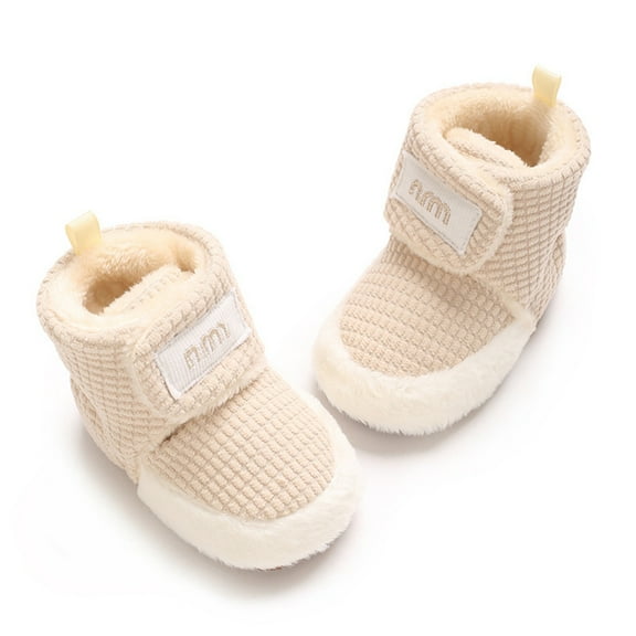 GYRATEDREAM Newborn Baby Boy Girl Cotton Booties Soft Sole Infant Stay On Prewalker Slippers Winter Warm Toddler Cute Cozy Fleece Socks House Shoes Apricot for 0-18 Months