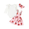 thumbnail image 1 of GYRATEDREAM Newborn Baby Boy Girl Spring Fall 3Pcs Outfit Infant Crewneck Ruffle Long Sleeve Ribbed Romper + Print Suspender Skirt + Headband Set Toddler Cute Clothes Pink for 0-18M, 1 of 8