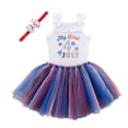 thumbnail image 1 of GYRATEDREAM Newborn Baby Girl 4th of July Dress Letter Print Ruffle Lace Mesh Romper Jumpsuit Independence Day Outfit Set for 3-6M White, 1 of 9