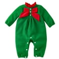 thumbnail image 1 of GYRATEDREAM Newborn Baby Girl Boy Christmas Outfit Infant Long Sleeve Bow Romper Jumpsuit Bodysuit Santa Toddler Fall Winter Clothes Green for 1-18M, 1 of 6