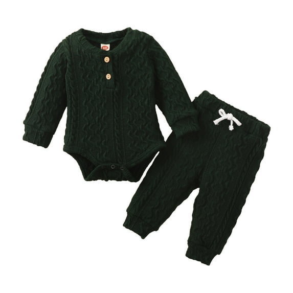 GYRATEDREAM Newborn Baby Girl Boy Fall Clothes 3 6 12 18 24 Months Outfits Long Sleeve Solid Color Romper & Pants Infant Winter Sets