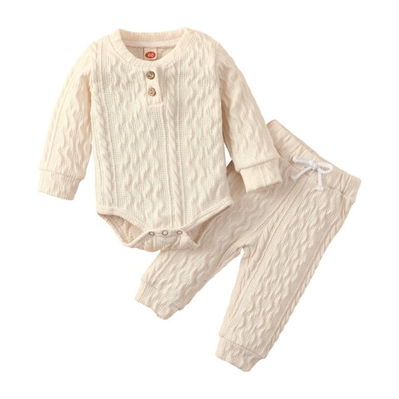 GYRATEDREAM Newborn Baby Girl Boy Fall Clothes 3 6 12 18 24 Months Outfits Long Sleeve Solid Color Romper & Pants Infant Winter Sets