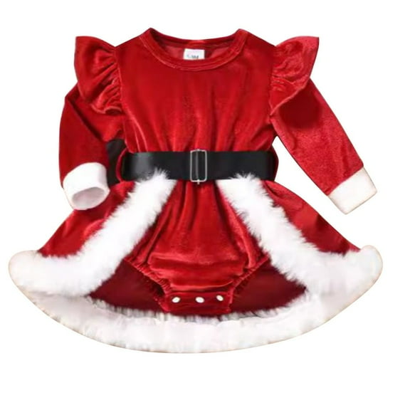 GYRATEDREAM Newborn Baby Girl Christmas Outfit Infant Romper Dress Long Sleeve Velvet Santa Tutu Dress with Hat Toddler Winter Warm Clothes for 12-18 Months Red
