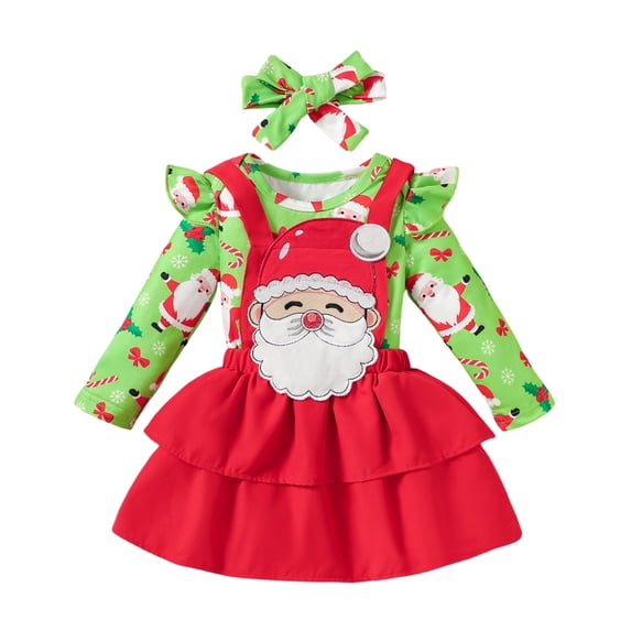 GYRATEDREAM Newborn Baby Girl Christmas Outfit Long Sleeve Romper Suspender Skirt Headband Set 3Pcs Fall Winter Outfits