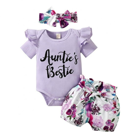 GYRATEDREAM Newborn Baby Girl Clothes Ruffled Bodysuit Letter Romper Top Floral Shorts Summer Outfits Set 0-18 Months