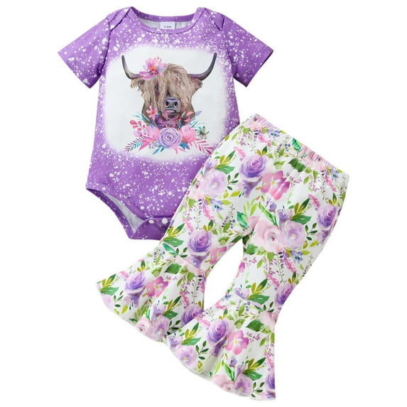 GYRATEDREAM Newborn Baby Girl Clothes Short Sleeve Romper Flared Bell-Bottom Pants Infant Toddler Girls Outfit Set