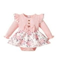thumbnail image 1 of GYRATEDREAM Newborn Baby Girl Cute Ribbed Romper Dress Infant Ruffle Long Sleeve Flower Print Birthday Party Holiday Princess Dress with Bow Toddler Spring Fall Clothes for 0-18M Pink, 1 of 8
