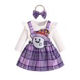 thumbnail image 1 of GYRATEDREAM Newborn Baby Girl Fall Outfit Ruffle Ribbed Romper Pumpkin Suspender Skirt Set Cute Bow Headband Halloween Clothes Set, 1 of 8