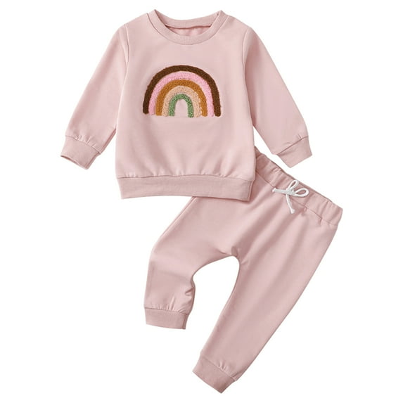 GYRATEDREAM Newborn Baby Girl Fall Winter Outfits Crewneck Pullover Rainbow Sweatshirt Stretch Pants Toddler Sweatsuit Outfit