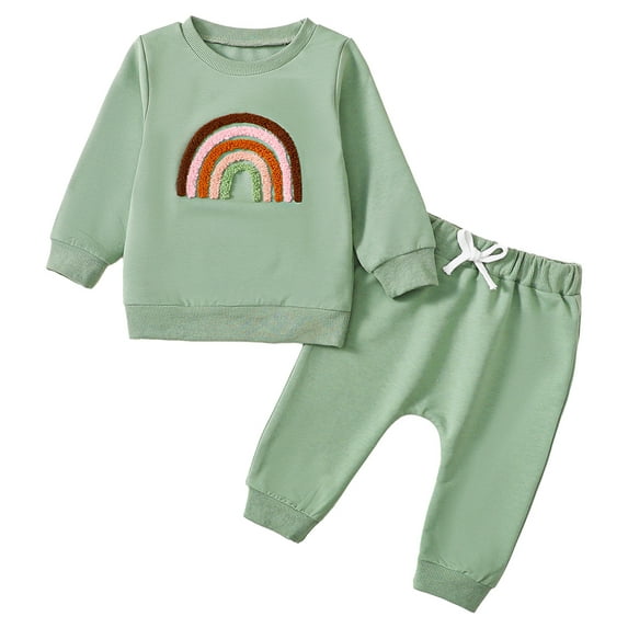 GYRATEDREAM Newborn Baby Girl Fall Winter Outfits Crewneck Pullover Rainbow Sweatshirt Stretch Pants Toddler Sweatsuit Outfit