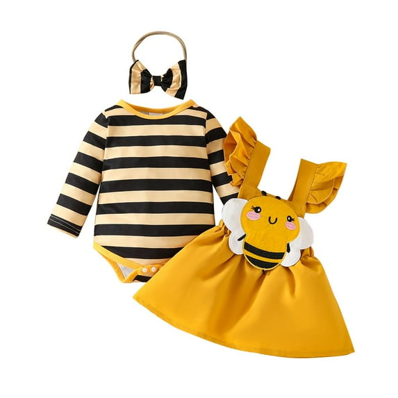 GYRATEDREAM Newborn Baby Girl Halloween Outfit Infant Long Sleeve Romper Onesie Suspender Skirt Headband Cute Fall Winter Clothes 3Pcs for 9-12 Months Yellow
