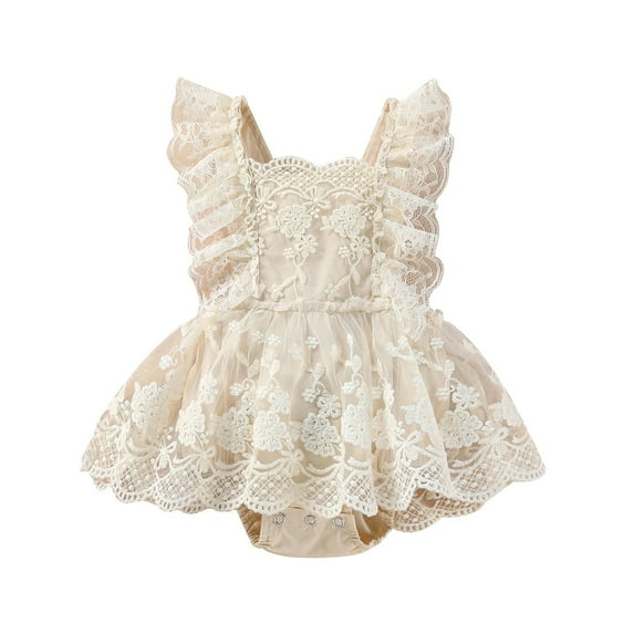 GYRATEDREAM Newborn Baby Girl Lace Ruffles Sleeve Bodysuits Backless Jumpsuit Clothes Romper