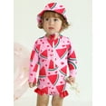 thumbnail image 1 of GYRATEDREAM Newborn Baby Girl One-Piece Swimsuit Floral Print Zipper Bathing Suit Ruffled Long Sleeve Rash Guard Swimwear with Hat, 1 of 9