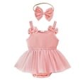 thumbnail image 1 of GYRATEDREAM Newborn Baby Girl Summer Romper Dress Infant Sleeveless Solid Color Mesh Tulle Skirt Hem Ribbed Bodysuit with Headband, 1 of 1