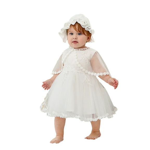 GYRATEDREAM Newborn Baby Girls Christening Baptism Dress 3Pcs Infant Toddler Lace Embroidery Tulle Dresses for Party Birthday Wedding White for 0-24M
