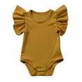 thumbnail image 1 of GYRATEDREAM Newborn Baby Girls Ruffles Romper Short Sleeve Jumpsuit Ribbed Summer Clothes Outfits, Yellow 12-18 Months, 1 of 8