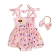 thumbnail image 1 of GYRATEDREAM Newborn Baby Girls Summer Romper Dress with Headband Infant Toddler Print Princess Party Tulle Romper Dress Pale Pinkish Pink for 0-12 Months, 1 of 5