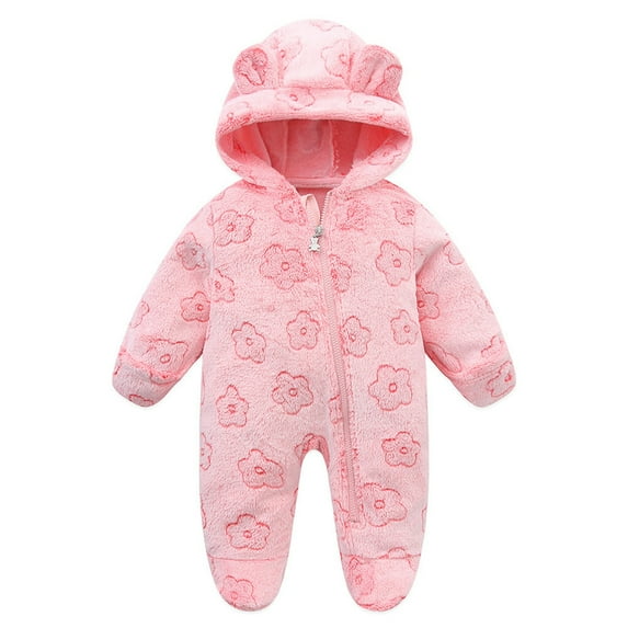GYRATEDREAM Newborn Baby Jumpsuit Outfit Infant Snowsuit Winter Coat Fleece Hooded Romper Jumpsuit Boys Girls Onesie Warm Bodysuit for 0-12 Months