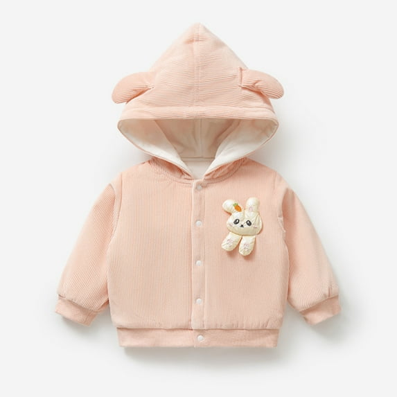 GYRATEDREAM Newborn Infant Baby Girls Cartoon Fleece Hooded Jacket Coat with Ears Warm Todder Kids Outwear Coat Zipper Up for 2-3Y Pink