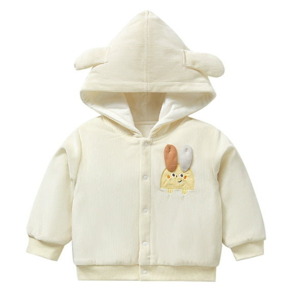 GYRATEDREAM Newborn Infant Baby Girls Cartoon Fleece Hooded Jacket Coat with Ears Warm Todder Kids Outwear Coat Zipper Up for 6-9M White