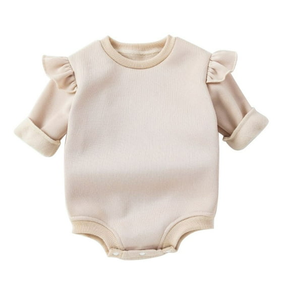 GYRATEDREAM Newborn Infant Baby Solid Color Romper Toddler Girls Boys Crewneck Ruffle Long Sleeve Romper Sweatshirt Top for 0-24 Months