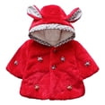 thumbnail image 1 of GYRATEDREAM Infant Toddler Baby Girls Cute Winter Warm Thick Fur Capes Cardigan Cloak Windproof Coat with Bow Pom-Pom Balls for 0-3M Red, 1 of 7