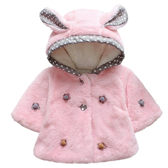 GYRATEDREAM Newborn Infant Baby Winter Warm Fleece Coat Boys Girls Cute Rabbit Ears Windproof Hooded Jacket Toddler Button Thicken Shawl Outwear Clothes for 0-18 Months