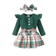 thumbnail image 1 of GYRATEDREAM Newborn Infant Girls Fall Winter Clothes 3 Piece Skirt Set Toddler Baby Ribbed Ruffle Long Sleeve Button down Romper & Plaid Skirts Dress with Bowknot & Headband Outfits for 0-18 Months, 1 of 8