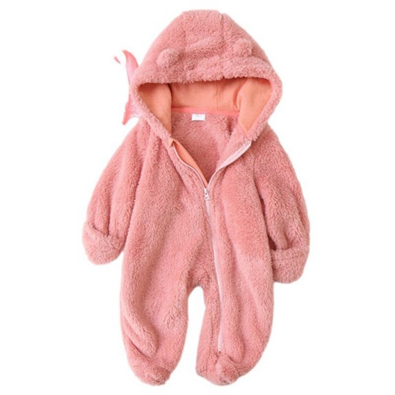 GYRATEDREAM Newborn Todder Girls Boys Jumpsuit Hooded Fleece Rompers Long Sleeve Onesies Outwear Outfits for 9M Pink