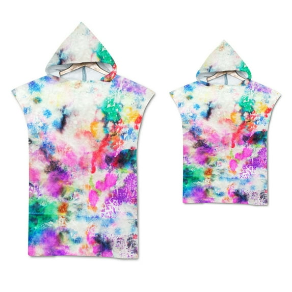 GYRATEDREAM Parent-Child Hooded Poncho Towels, Tie-dye Soft & Absorbent Microfiber Beach Towel, Swimming Pool Changing Robe Bathrobe Bath Towel for 6-12Y+