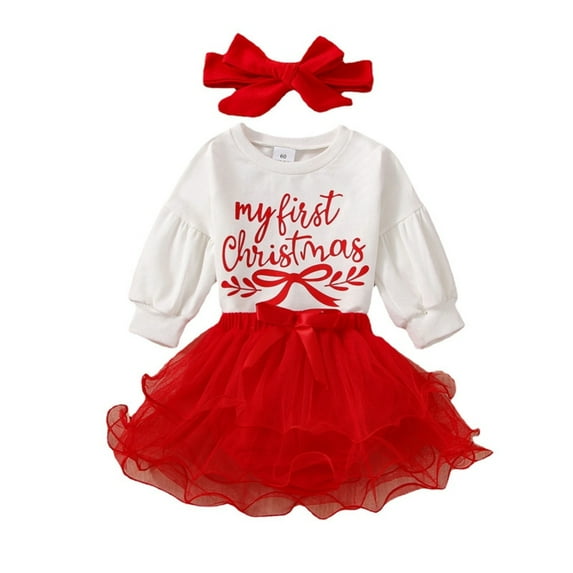 GYRATEDREAM Preemie Newborn Baby Girl Christmas Clothes Romper Suspender Tutu Skirt Headband Fall Outfits Long Sleeve Jumpsuit Set for 0-6M Red