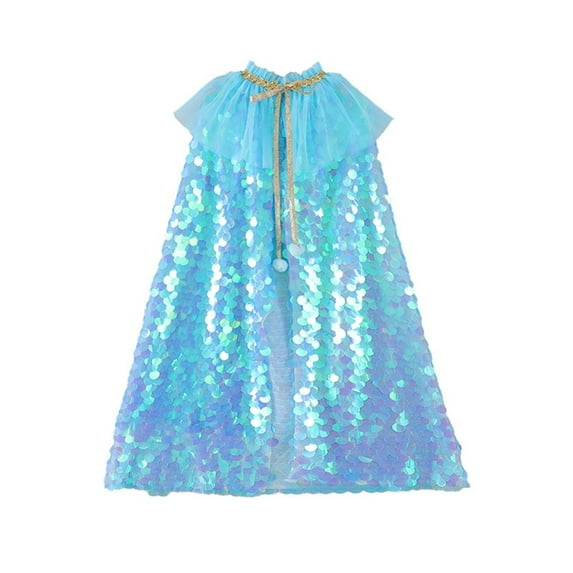 GYRATEDREAM Princess Cape Cloaks for Little Girls Sparkling Sequins Cape Christmas Halloween Custome Cosplay Party Accessories for 65CM Blue
