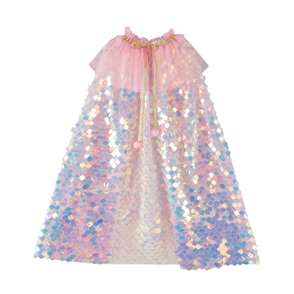 GYRATEDREAM Princess Cape Cloaks for Little Girls Sparkling Sequins Cape Christmas Halloween Custome Cosplay Party Accessories for 65CM Pink